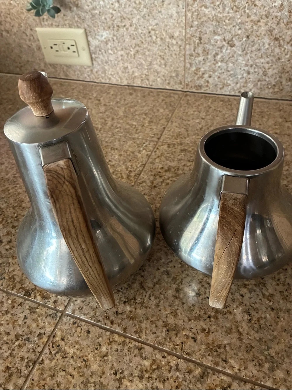 Danish MCM Stainless Steel Coffee/Tea Pot Set with Wood Handles - Silver  18/18